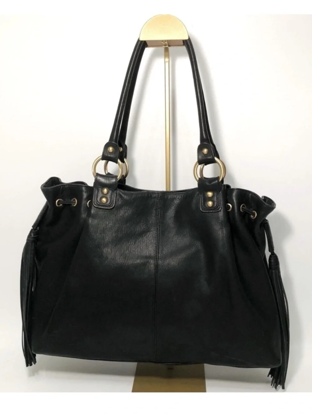 Bloomingdale's Large Double Tasseled Black Hobo Bag